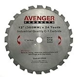 Avenger AV-12524 Rescue saw Blade, 12-inch by 24 tooth, 1-inch arbor with 20mm adapter bushing, C-1,