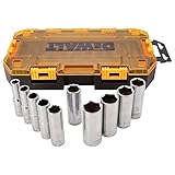 DEWALT DWMT73814 Tough Box SAE Drive Deep Socket Set (10 Piece), 1/2" [並行輸入品]