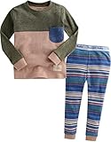 [Vaenait Baby]キッズ12ヶ月-9歳綿100％ルームウェア長袖パジャマ寝間着上下セット Tow Tone Khaki S