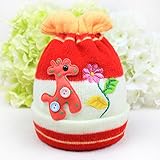 冬 新生児帽子ニット帽子防寒帽子保温 帽子 クリスマス 花飾り (red)