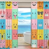 seulifeウィンドウ薄手カーテンかわいい絵文字絵文字Smiling Faceボイルカーテンドレープのドアキッチンリビングルームベッドルーム55 x 78インチ2パネル 55"x 78" g2720