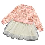 【SEBLES】ベビー服 女の子 女子 ワンピース ドレス レース シフォン オーガンジー スカート 長袖 ふんわり スカート 0歳 1歳 2歳(ピンク,100cm)