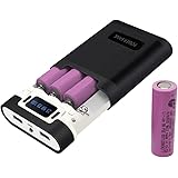 モバイルバッテリー 大容量 10400mAh スマホ電池充電器 LEDライト 18650リチウムイオン電池4本付き 2USBポート 18650 バッテリー スマホ携帯バッテリー スマホ充電 バッテリー取り外し可能 2A急速充電 スマホ 充電器 小型 