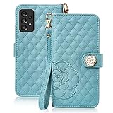 SZJAMIE Galaxy A53 5G ケース 手帳型 SC-53C/SCG15 手帳型ケース 薔薇刺繍 おしゃれ ギャラクシーA53 スマホケース 女性向け 上品 高級レザー 軽量 可愛い 手触り 耐衝撃 防水 カード収納 財布型 横置きスタンド機能 全面保護 ストラップホール付き (Galaxy A53 5G (SC-53C/SCG15) 対応, ブルー)