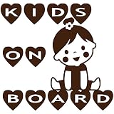 14色 KIDS ON BOARD GIRL HEART ステッカー【KIDS IN CAR 女の子 ハート】 (ブラウン)