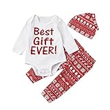 新生児服　クリスマス　ベビー上下セット　Best Gift Ever　かわいい長袖ロンパース　パンツ　帽子　ルームウェア　赤ちゃん　プレゼント　0-18M