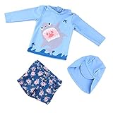 「楽々セレクトショップ」2018年新発売 キッズ 水着 男の子　キャップ付き スイムウェア　セパレート 旅行 キュート　日焼け防止　伸縮性　海辺 温泉 記念写真　90～140cm　３点セット (90,