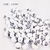 Mamimami Home シリコーン製 ハート パターン 円形ビーズ 歯固め 15MM 授乳 DIYアクセサリー 幼児 おしゃれ噛む玩具 看護ジュエリー おしゃぶりチェーン 10個ホワイト 「BPA