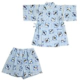 甚平スーツ 昆虫柄 綿紅梅 日本製 サックス 100cm