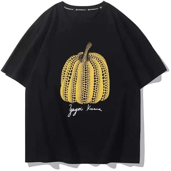 美術館グッズ【12072】　Tシャツ（M）　ブラック　パンプキン（草間彌生） Tシャツ かぼちゃ／黒×グリーン｜草間彌生 アートグッズ公式オンライン