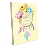 ドリームキャッチャー – ライトイエローラコタまたはOjibwe with花と羽壁アートプリント 11x14 BOH0000012CAN11X14SXX