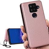 AQUOS Sense4 plus ケース シャープ sense4plus ケース 楽天モバイル / SH-M16 SIMフリー 対応 SH-M16 ケース SHM16 センス4plusに適合する アクオス センス4 プラス ケース センス 4plus センス4plus スマホケース 手帳 CASE 【iCoverCase】 外:炭素繊維 ハードケース カバー 内:TPUケース 耐衝撃 携帯カバー スマホケース 指紋防止 軽量 ストラップ 同梱 ピンク