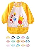 Adamz.sp 赤ちゃん ベビー 食事 エプロン 長袖 防水 食べこぼしポケット ビブ スタイ ガウン スモック 種類いっぱい (イエロー／きりん)