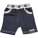 【本体綿100％】2017年 夏物 UZUCHAT ウズチャット ニットデニム パイルアップリケ ５分丈パンツ UZULAND ウズランド ネイビー◇90cm