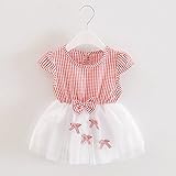 女の子の服 夏 リボンチュールワンピース Pojour 1-6歳キッズ用 子供かわいいドレス 綿 通気 赤(90cm)