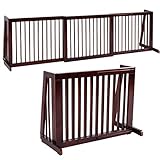 Petsite Wooden Pet Dog Safety Gate Folding Adjustable Pet Slide Gate Free Standing Step Over Safety Fence for Corridor, Doorway, Stairs, Extra Wide