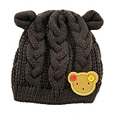 MIOIM®秋冬 防寒 子供 ベビー キッズ ニットキャップ 帽子 可愛い 耳付き 熊ワッペン付き 4色