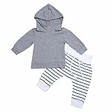 (フィーショー)FEESHOW ベビーセットアップ 男の子 長袖トップス ロングパンツ ロンパース ベビー服 普段着 春秋物 上下セット フード付き グレー＆ホワイト タグ70（0-3ヶ月）