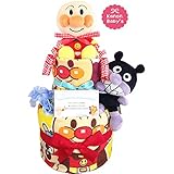 出産祝いに大人気！ アンパンマン・バイキンマンのおむつケーキ/赤ちゃんの内祝い・誕生日プレゼント ギフトセット ダイパーケーキ/男の子 (パンパースM18枚 （1歳のお誕生日プレゼント用に）)