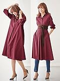 Angeliebe エンジェリーベ マタニティ ワンピース 授乳しやすい ベルト付き シャツ ワンピ 妊婦服 産前 産後 長袖 フリー ワイン 22188 22188400