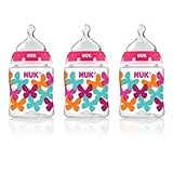 NUK Elephants and Butterflies Fashion Orthodontic Bottle in Assorted Patterns, 5-Ounce, 3 Count by N