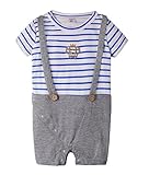 サロペット 風 ロンパース 半袖 ボーダー柄 男の子 春 夏 秋 プレゼント (80cm)