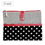 ポーチェ(pouche) Ｗポーチ ドットストライプ Ｍサイズ(ブラック)
