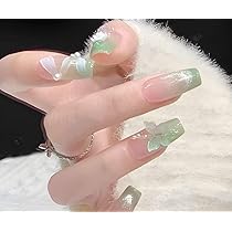 Amazon | Liberte555 ネイルチップ 緑 グリーン シール 韓国 付け爪
