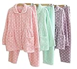 (Miwoluna) マタニティ パジャマ ルームウェア 授乳服 もこもこ かわいい ウエストサイズ調整可能 前開き 柔らかい 暖かい ドット 水玉 (L, ピンク)