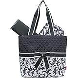 Grey Damask Print Quilted 3pc set Diaper Bag by N.GIL [並行輸入品]