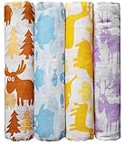 CuddleBugスワドル ブランケット「カラフル クリッターズ」4枚セット ? CuddleBug 約119.4 x 119.4 cm （47 x 47インチ） Lサイズ モスリン スワドル（おくる