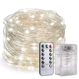 LEDライト イルミネーションライト PChero 10m LED100球 リモコン操作 単3電池 防水 ストリングスライト クリスマス ツリー 飾り 屋外 室内の飾り 安全＆省エネ (ホワイト)
