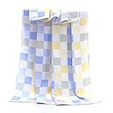 Amorus　肌にやさしい　子供　毛布　ベビーブランケット　大判　ひざ掛け　ガーゼタオル　子供バスタオル　ベビーケット　湯上りタオル　ふわふわ　タオル　赤ちゃん　格子図案　 (ブルー)