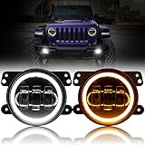 Auxbeam 4インチ LED フォグライト ジープ ラングラー JK ルビコン アンリミテッド JKU 2007-2018、60W ドライビング オフロード 4 インチ ラウンド フォグランプ DRL & アンバー ウインカー ライト付き