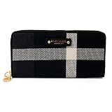ギフトラッピング済 (ブルーレーベル クレストブリッジ) BLUE LABEL CRESTBRIDGE チェック キャンバス ロング ウォレット ラウンドジップ 長財布 ショップバッグ付 (ブラック)