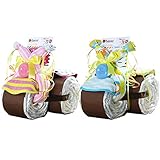 おむつバイク 出産祝い Sassy サッシー 名入れ刺繍 オムツバイク ビブ Bitatto ビタット タオル マグ おむつケーキ 手作り 豪華6点付 (パンパーステープタイプＳサイズ, ブルー)