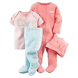 カーターズ Carter's ご出産祝いに ロンパース カバーオール Tシャツ パンツ 帽子 豪華4点 ギフトセット 女の子 春夏秋冬 4-Piece Take-Me-Home Set 9M (67-