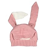 YUANSHOP1 かわいいニット帽 ウサギの耳 ニット帽子 キャップ ベビー キッズ 赤ちゃん 子 子供 用 厚い 保温 防寒 防風 お出かけ お散歩に 多色 (ベルベットある, ピンク)