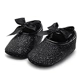 Ecosin Baby Girl Soft Sole Bowknot Bling Bling Shoes Prewalker Socks Sneakers (12/6-12months, Black)