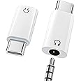 [Set of 2] MoKo USB C to 3.5mm Earphone Jack Converter Adapter, 3.5mm, 4 Poles, 3 Pole, Type C Earphone/Headset Converter Adapter, Equipped with DAC Chip, Music, Volume Control, Calls, Supports