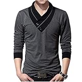 [ゴスファング] カットソー メンズ Tシャツ 長袖 半袖 モノトーン デザイン襟 カシュクール風 大人 シック 春 夏 秋 ブラック 3XL GO01BK3XL-L