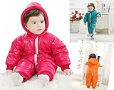 子供用ダウンロンパース  センタージップ モコモコカバーオール 防寒着 80/90/100 (100号(2-3歳), オレンジ)