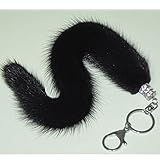 20 cmの晩餐の滑らかな柔らかいブラックミンクの毛のキーホルダーリングフックハンドバッグ・アクセサリー (black)