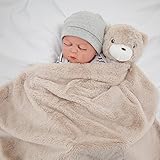 Kavkasベビー毛布 男 ブランケット こども用 お昼寝 新生児 出産のお祝 保温性 ふわふわ 76x76cm膝掛け かわいいぬいぐ (カーキクマ)
