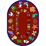 Joy Carpets Kid Essentials Early Childhood Oval Hebrew Alphabet ABC Animals Rug Red 7'8 x 10'9 [並行輸入