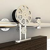 トップマウントスポークホイールバーンドアトラックSlidingバーンドアハードウェア、ステンレススチール、つや消し 12FT-Double Door Kit シルバー BDH_02_02_366_2