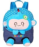 赤ちゃん こども用 リュックサック キッズ アニマル バック バック サル　モンキー　ぬいぐるみ 付 (ブルー)