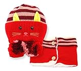 SHINA 秋と冬の赤ちゃんの帽子　選べるカラー 6色 1-2-3歳の子供　猫耳キャップ目出し帽 (レッド)