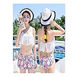レディース フリルデザイン 水着 花柄 ワイヤー ビキニ スカート水着 3点セット 可愛いセクシー女の子 (L)