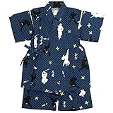 ベビー 甚平 男の子 じんべい 忍者柄 日本製生地 和柄 綿100% スーツ上下 ベビー服 忍者-紺-9785 90cm